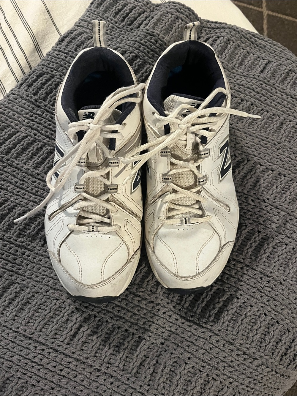 New Balance Men’s 608V4 White and Navy Athletic Shoes